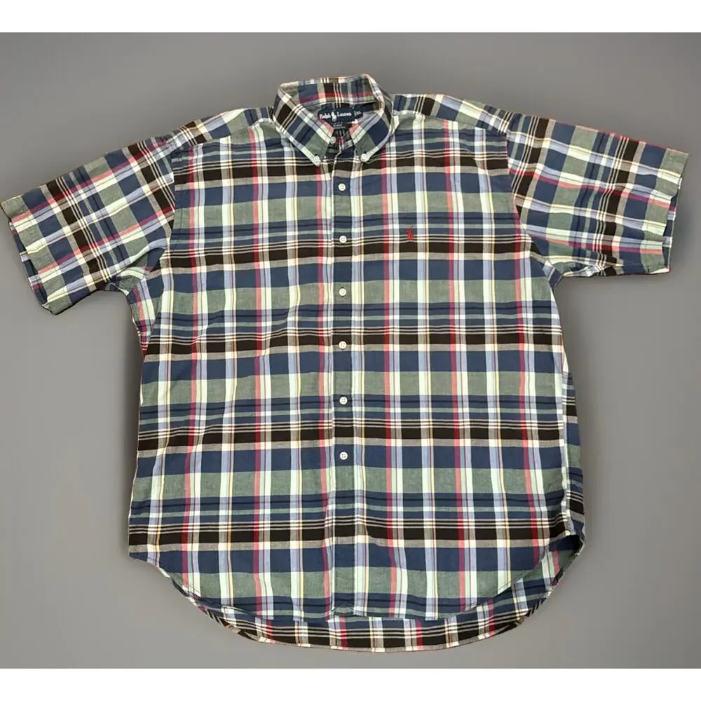 Polo Ralph Lauren Blake Shirt Mens XL Plaid Short Sleeve Button Down 90s Y2K